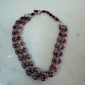 Vintage Japan Iridescent Glass Bead 3 strand Choker 11”